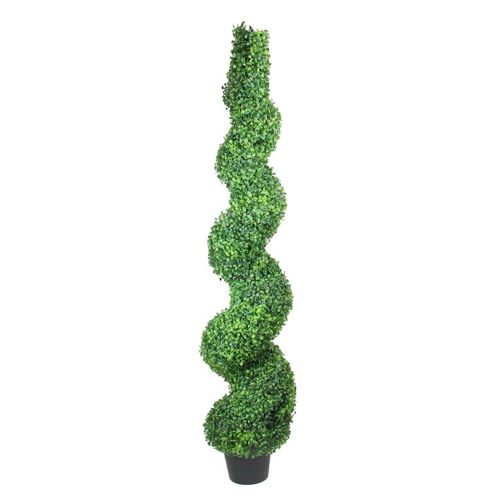 5' Potted Two Toned Artificial Spiral Boxwood Garden Topiary