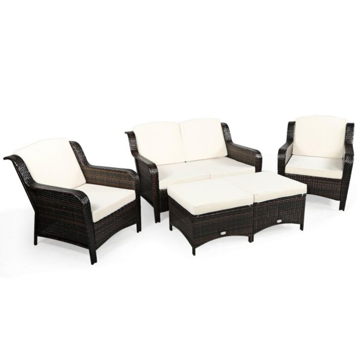 Hivvago 5 Pieces Patio Rattan Sofa Set with Cushion and Ottoman