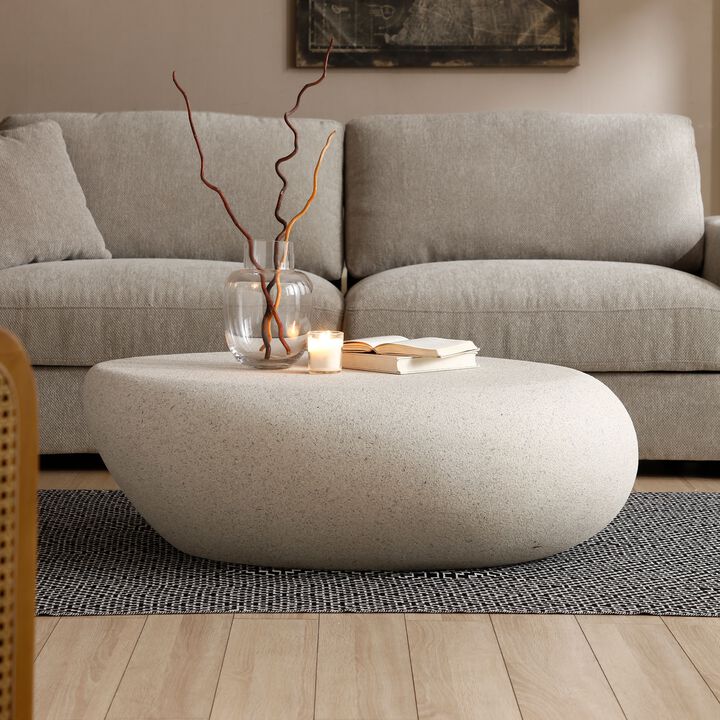 43.31''Fiberglass Elliptical Coffee Table for Living Room Vintage Table,Matte Rocks Table front of the Sofa, Irregular Center Table