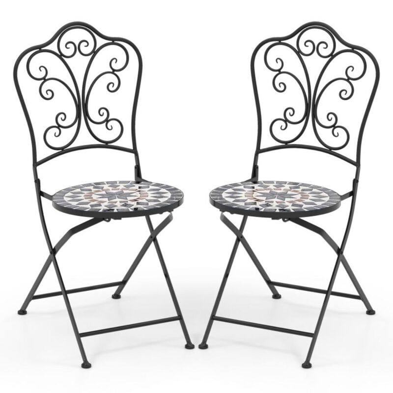 Hivvago Set of 2 Patio Mosaic Chairs Metal Folding Chairs