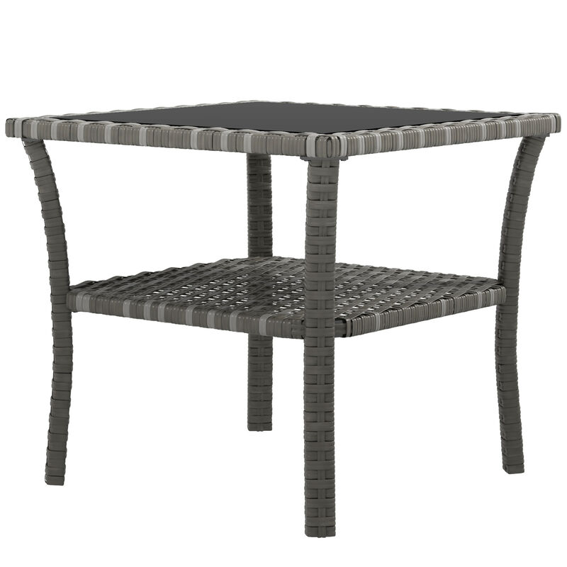 Hivvago PE Wicker Patio End Table with Glass Top image number 0
