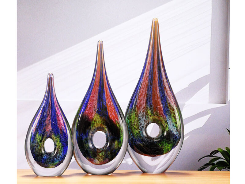 Hand Blown Abstract Hollow Tear Drop Sommerso Art Glass Sculpture