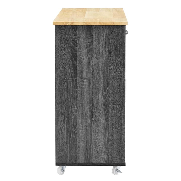 Modway Culinary Rolling Kitchen Cart with Storage in Charcoal Natural - 3 Tiers Kitchen Island on Wheels with Towel Bar, Functional as a Coffee Station, Bar Cabinet or Butcher Block Island