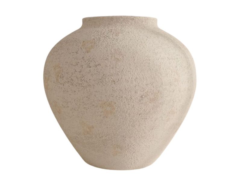 11" White Round Ceramic Vase &ndash; Rustic Textured Farmhouse Centerpiece image number 0