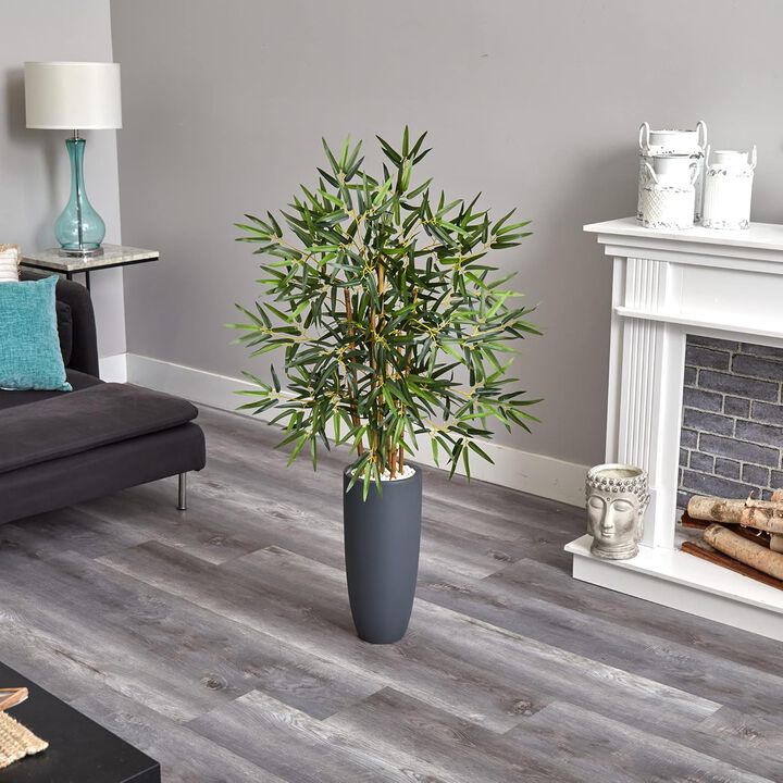 Hivvagot 4 Feet Bamboo Tree in Gray Cylinder Planter