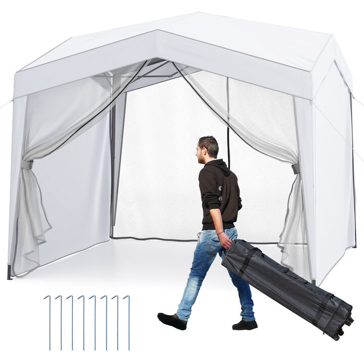 Outdoor Pop Up Canopy Tent  with 4 Mesh Sidewalls and Wheeled Carry Bag