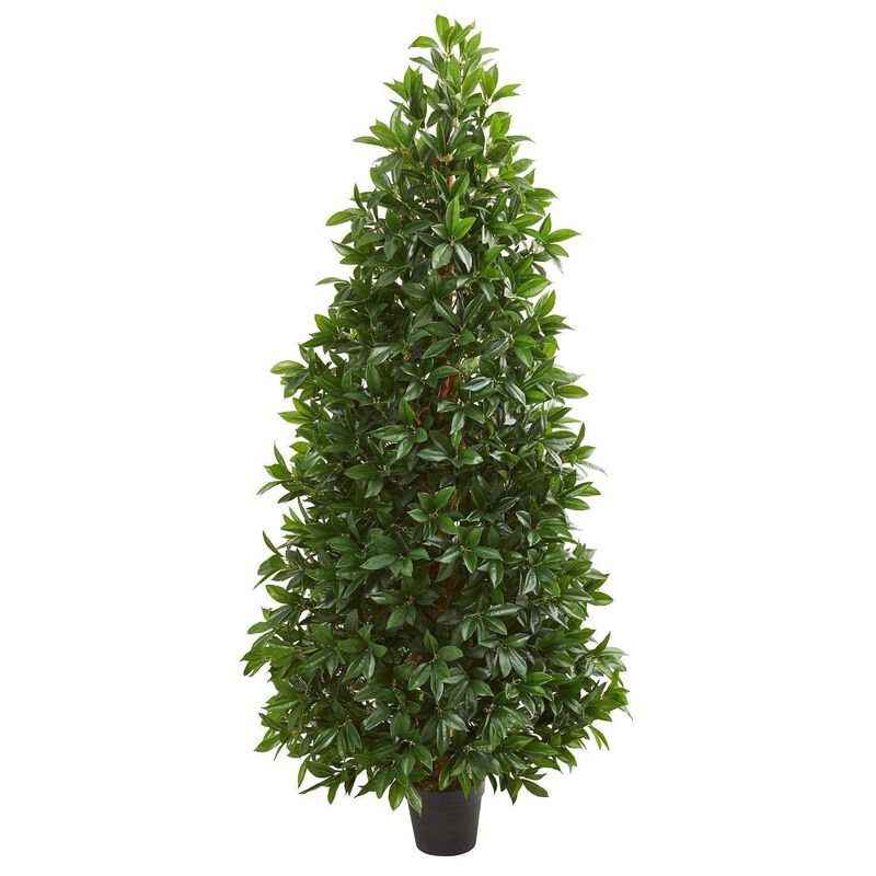 Nearly Natural 5-ft Bay Leaf Cone Topiary Tree UV Resistant (Indoor/Outdoor)