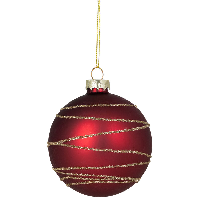 Glittered Golden Stripes Christmas Glass Ball Ornaments - 3" (75mm) - Red and Green - 4ct image number 6
