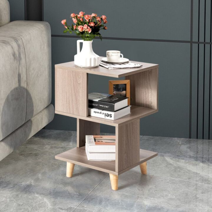 Hivago 2 Pieces Wooden Modern Nightstand Set with Solid Wood Legs for Living Room