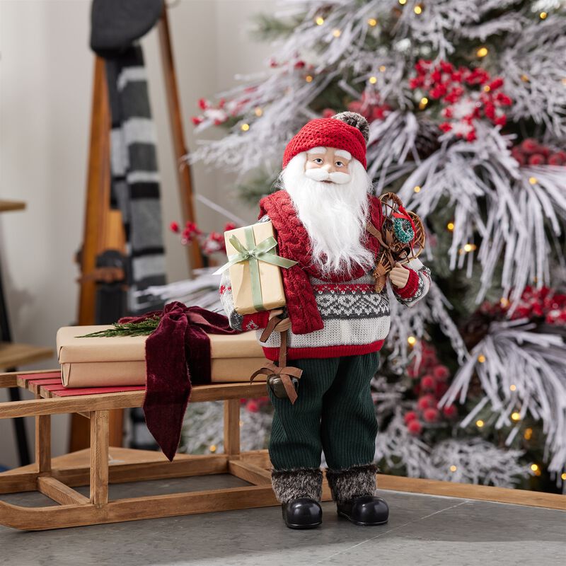 Ski Santa Figurine with Snow Shoes – Festive Christmas Decoration for Tabletop, Mantel, or Holiday Display