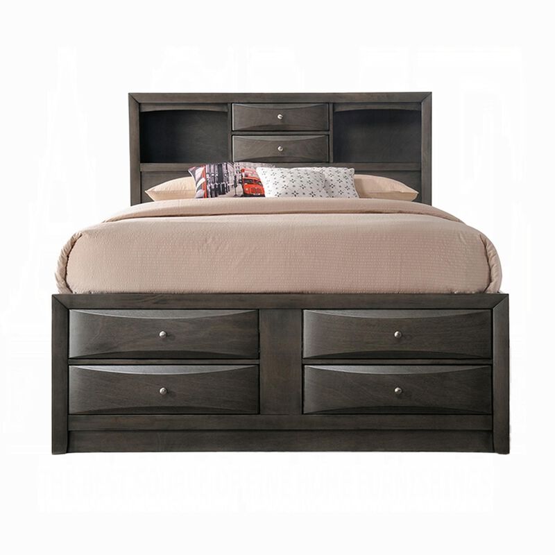 Contemporary Style Queen Size Wooden Storage Bed with Eight Spacious Drawers, Brown - Benzara