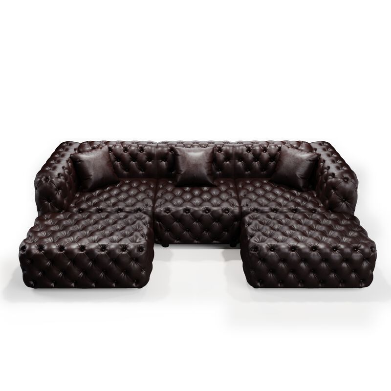 Whisen 105.7" Modern Sectionals, 3-Seat Sofa with 2 Ottomans, Faux Leather Upholstered, for Living Room image number 0