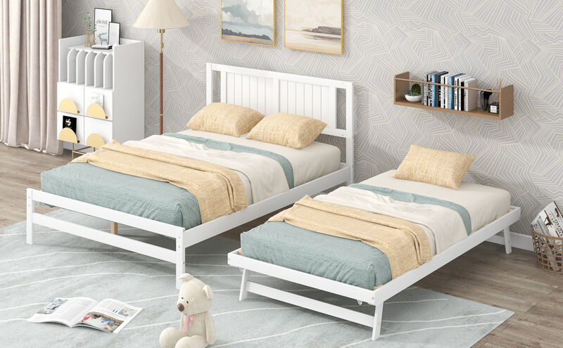 Platform Bed Frame with Adjustable Trundle for Extra Sleeping Space