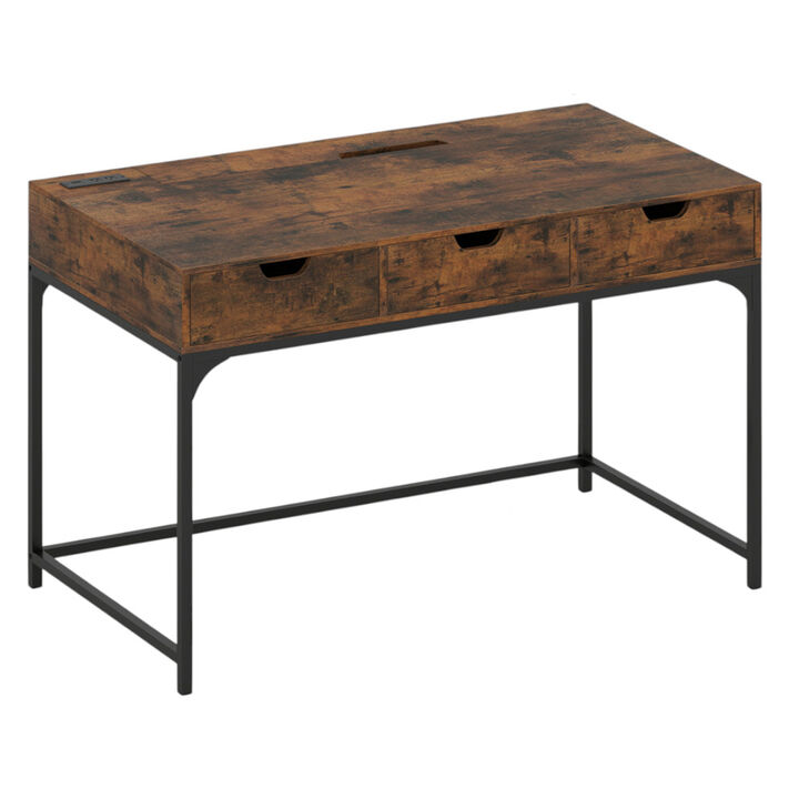 Home Office Desk with Power Outlets and Hidden Storage Compartment
