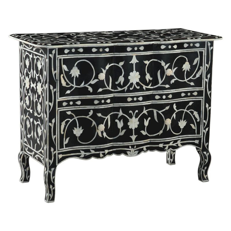 World Interiors Ozark 42" Two Drawer Chest with Floral Horn Inlay image number 0