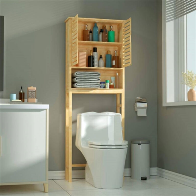 Wood Finish Bathroom Cabinet &ndash; Over the Toilet Storage Organizer with Adjustable Shelves