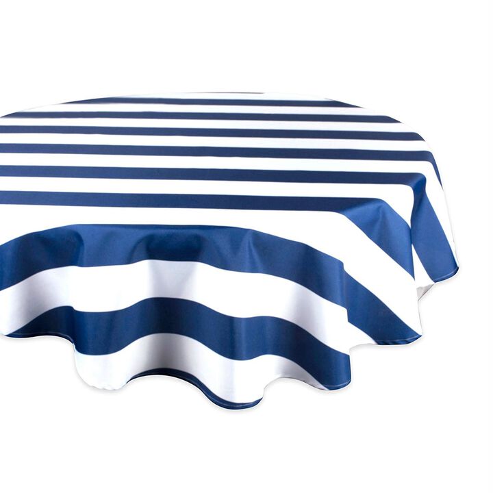 Nautical Blue Cabana Striped Outdoor Round Tablecloth 60"