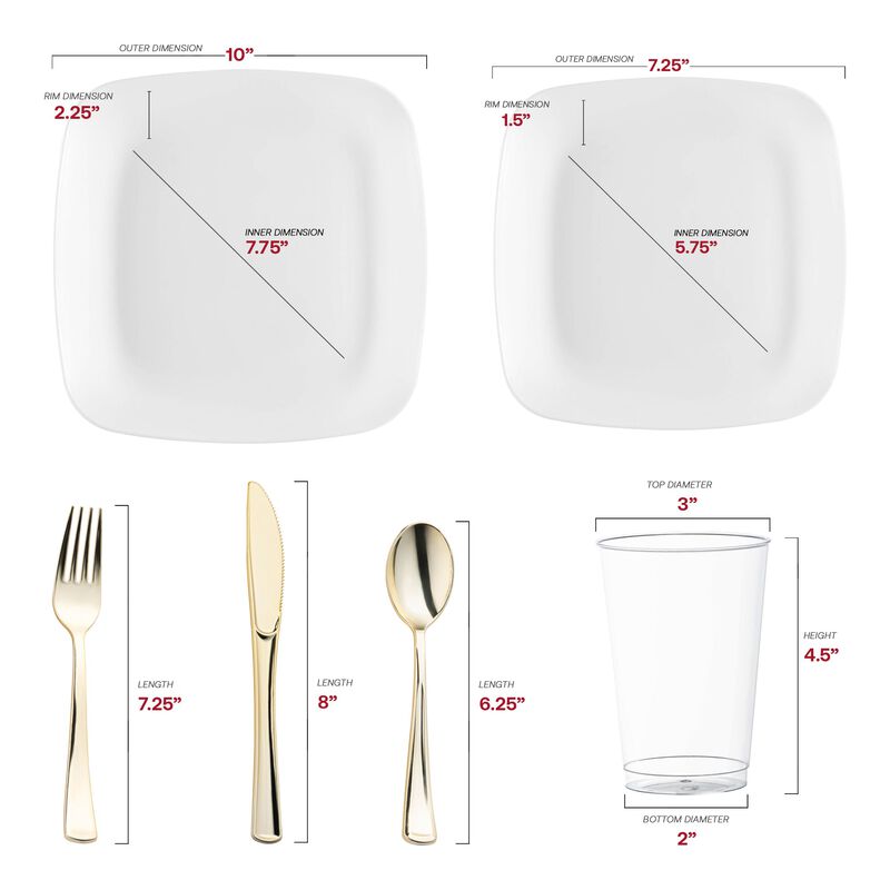 Solid White Flat Rounded Square Plastic Wedding Value Set (30 Sets) image number 2