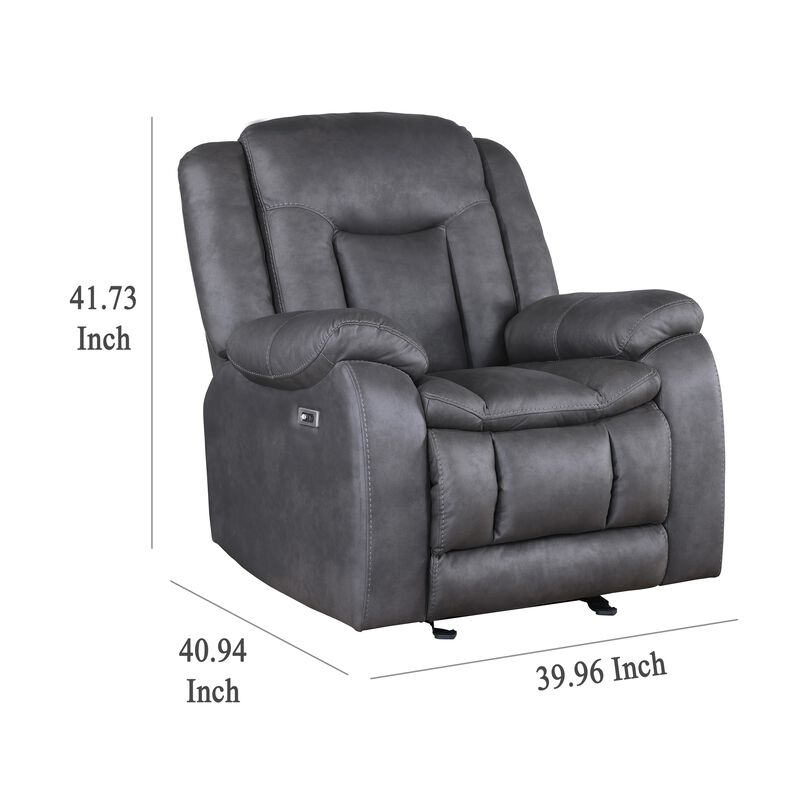 Olaf Manual Glider Recliner Chair, Plush Dark Gray Faux Leather - Benzara
