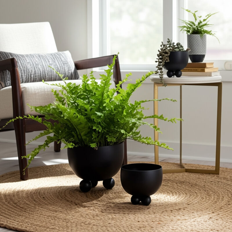 Black Bowl Planter with Ball Feet (Set of 2)