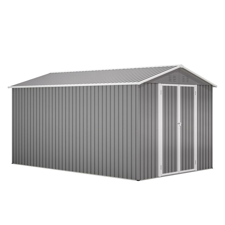 8x12 FT Outdoor Metal Storage Shed with Additional Side Door, Large Aluminum Tool Shed with 2 Lockable Doors,  Frame