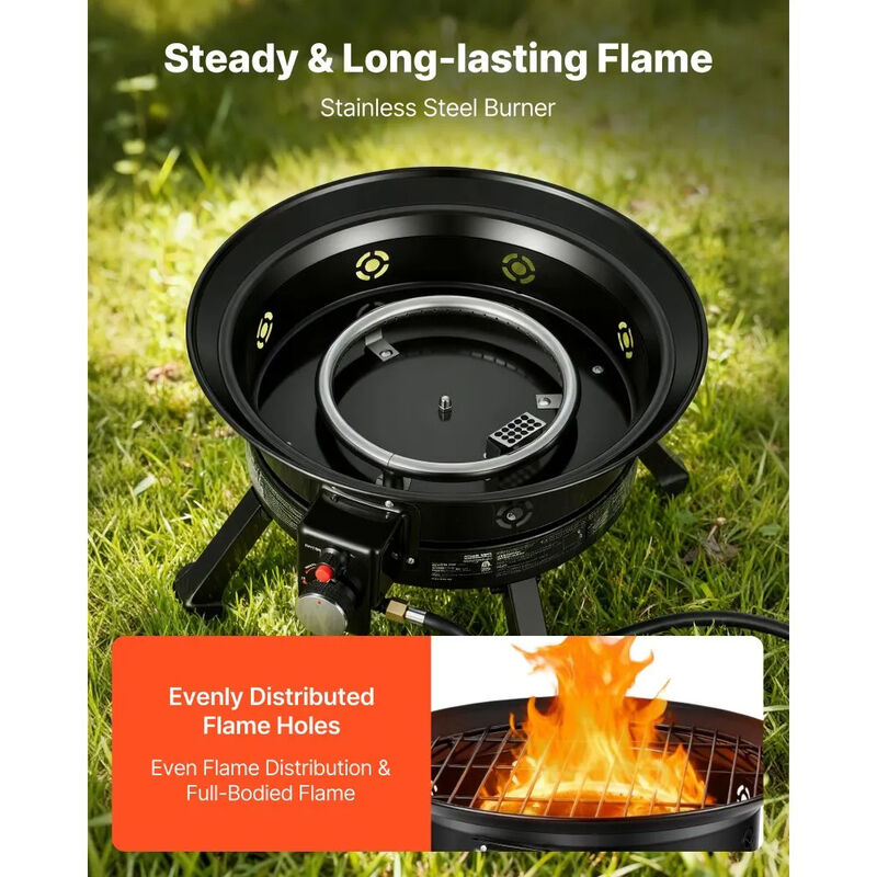 Portable Gas Fire Pit 53000 BTU with Folding Legs Grill Grate for Patio Camping Deck-Black image number 7