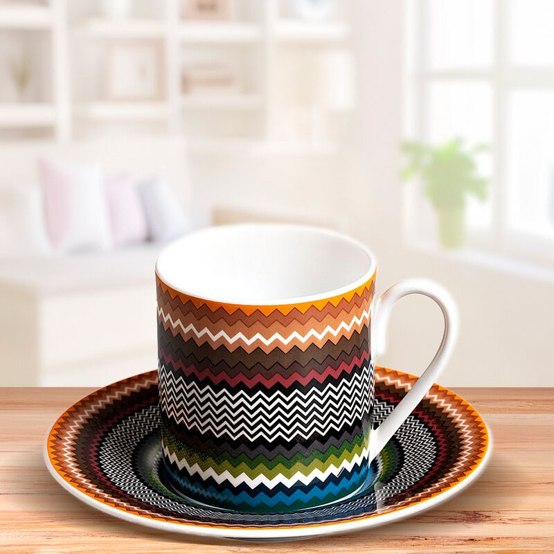 Coffee Cup & Saucer ZIG ZAG FOLIAGE Set of 2, cup diam. 2.36", H 2.4", saucer diam. 4.72" image number 2