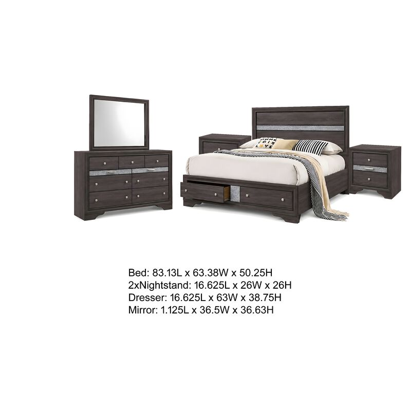 Cevy 5pc Queen Bedroom Set, 2 Nightstands, Silver Accents, Gray Wood image number 7