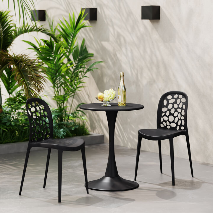 WestinTrends 3-Piece Outdoor Indoor Metal Patio Dining Table Set With Stackable Polypropylene Patio Side Chairs