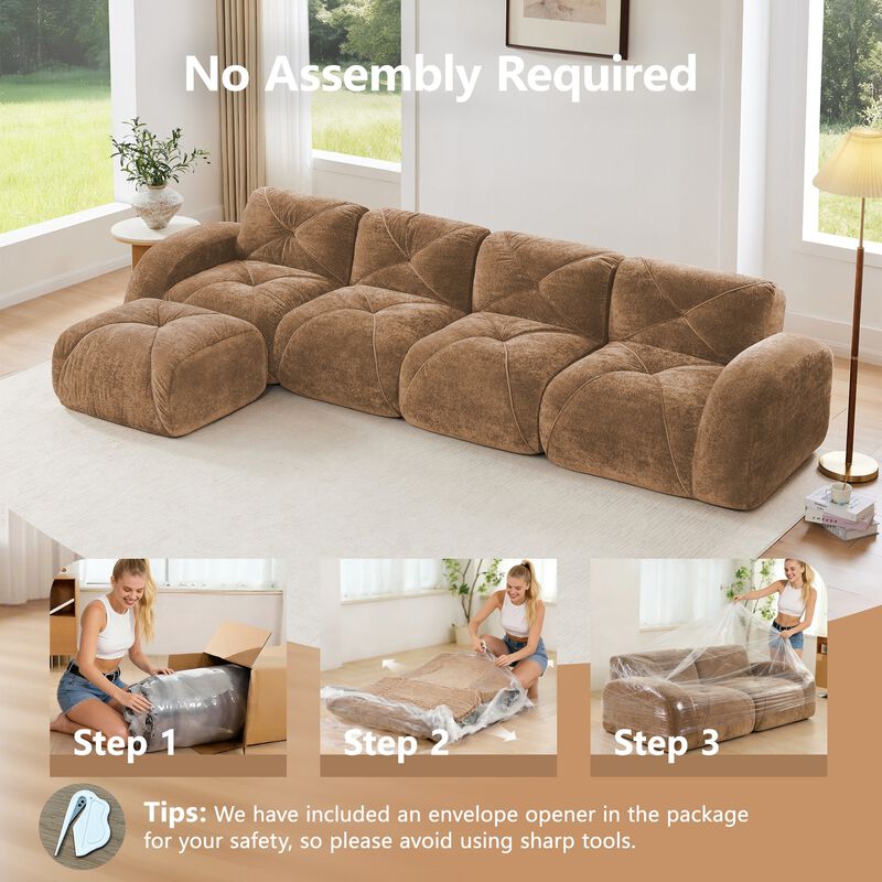 Clihome L-shaped Soft Velvet Fabric,32D High Density Sponge Bottom,Ergonomic Design Bottom,Anti-Slip Design,Free Combination,Movable Ottoman image number 8