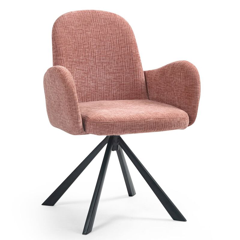 Glamour Home Beacher Pink Linen Fabric Dining Chair with Black Accent Iron Legs