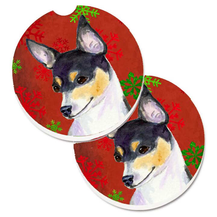 Caroline's Treasures Chihuahua Red & green Snowflakes Holiday Christmas Set of 2 Cup Holder Car Coasters SS4725CARC, 2.56, Multicolor
