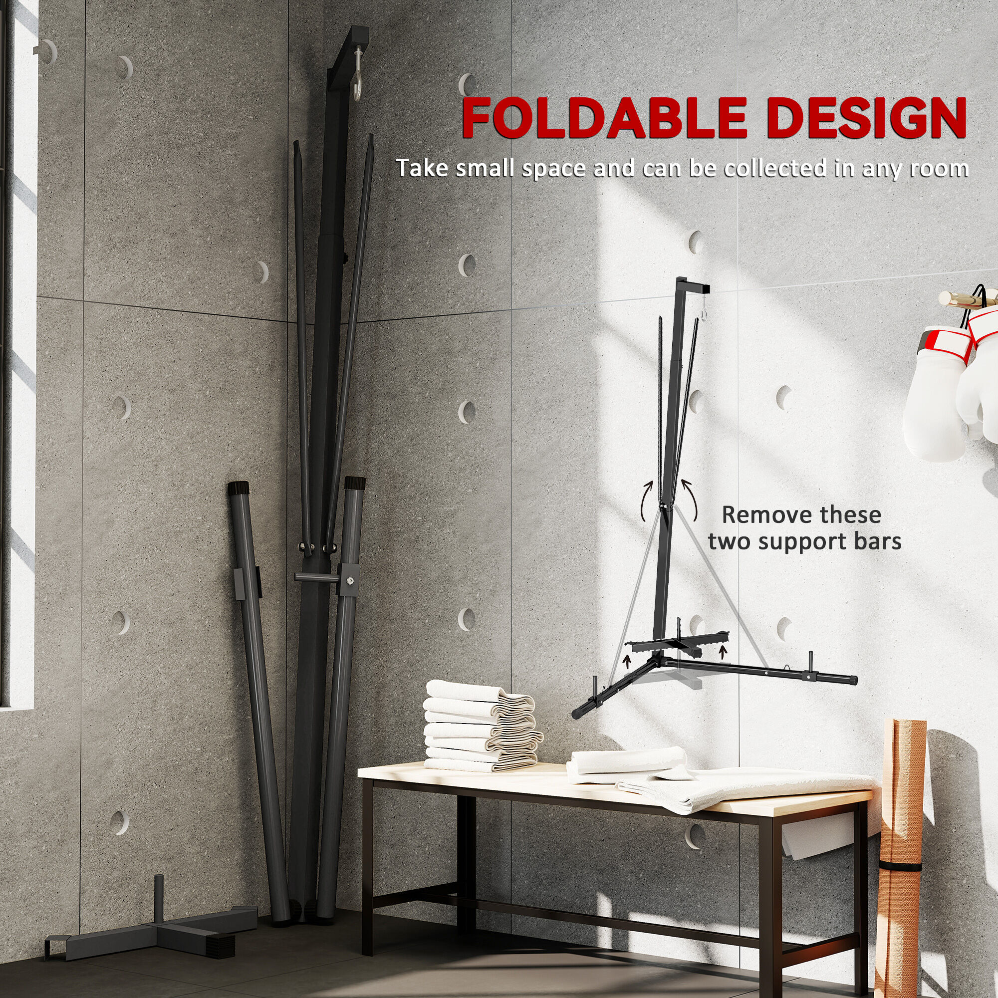 Foldable Heavy Bag Stand with Weighted Base for Home Gym