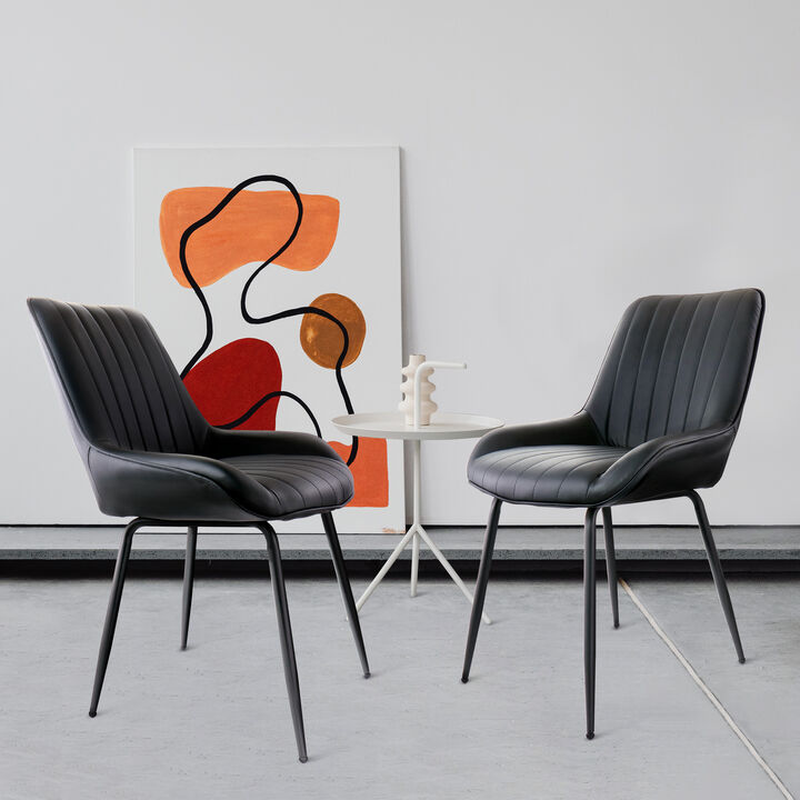 Elama 2 Piece Faux Leather Tufted Chair in Black with Black Metal Legs