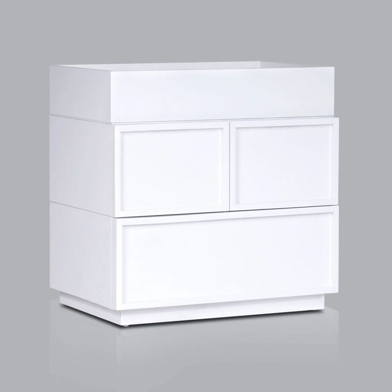 Sena Nightstand with Tray Top, 2 Soft Close Drawers, Glam White image number 0