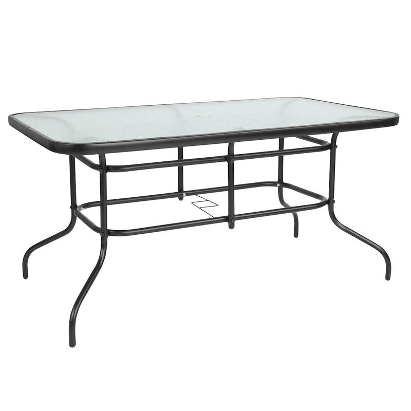 Flash Furniture 5 Piece Set - 55" Tempered Glass Patio Table, 4 Gray Stack Chairs image number 5