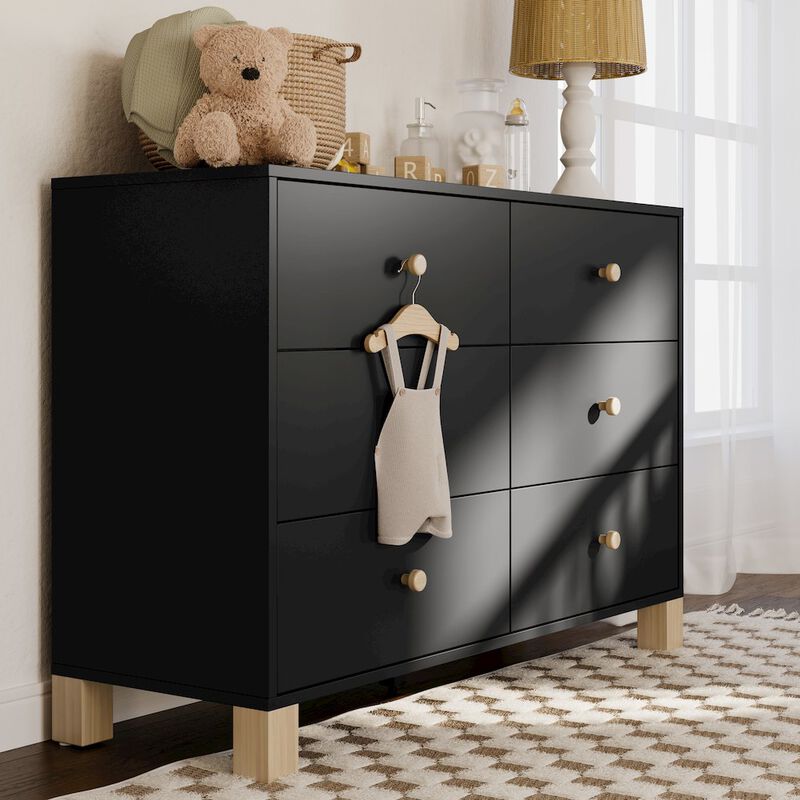 Storkcraft California 6-Drawer Double Dresser (Black with Driftwood)
