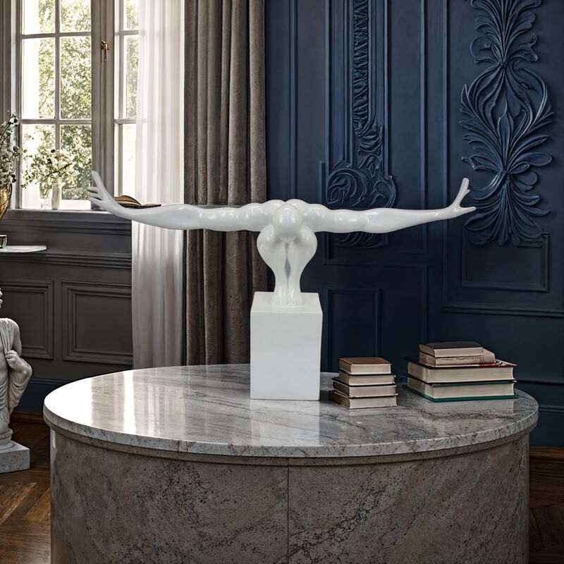 Accent Decor, Male Athlete Statuette, Modern White Resin, 31 Inch - Benzara
