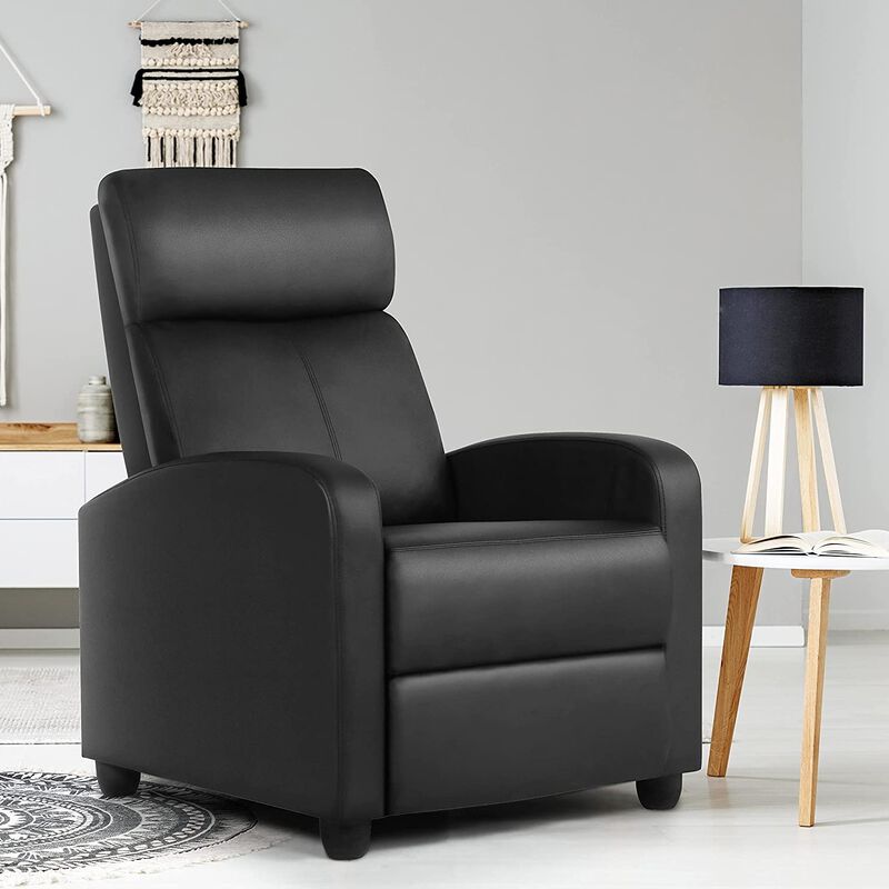 Black High Density Faux Leather Push Back Recliner Chair