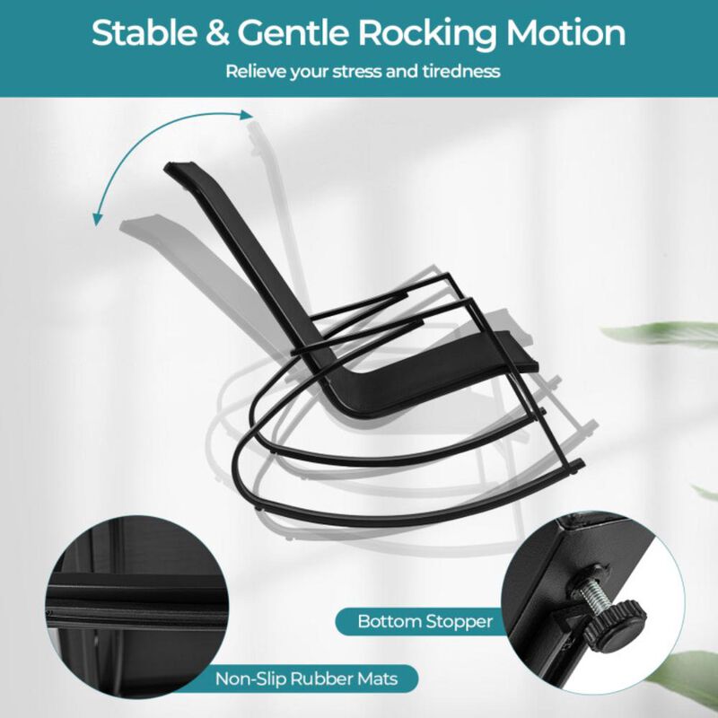 Hivvago 2 Pieces Patio Rocking Chairs Outdoor Sling Fabric Rockers with Ergonomic Backrest and Seat