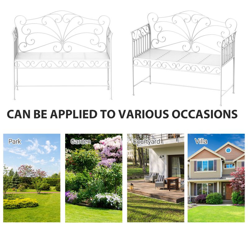 Vintage Garden Perch: 45" Cream White Cast Iron Patio Bench