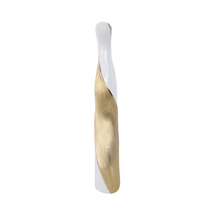 24" Twisted Vase, White/Gold