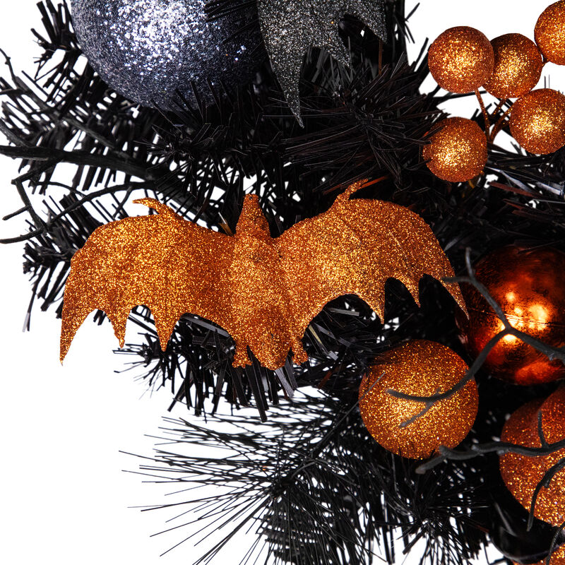 Orange Ornaments and Ghost Halloween Pine Wreath  24-Inch  Unlit image number 6