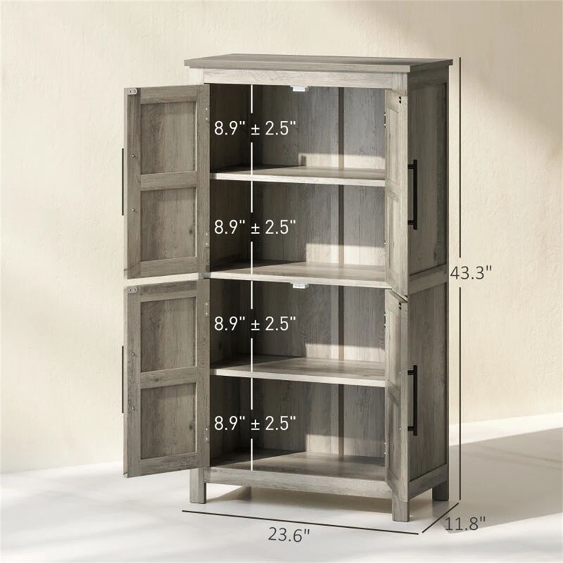 Farmhouse Storage Cabinet Light Gray Rustic Floor Cabinet with Barn Door, Adjustable Shelves image number 3