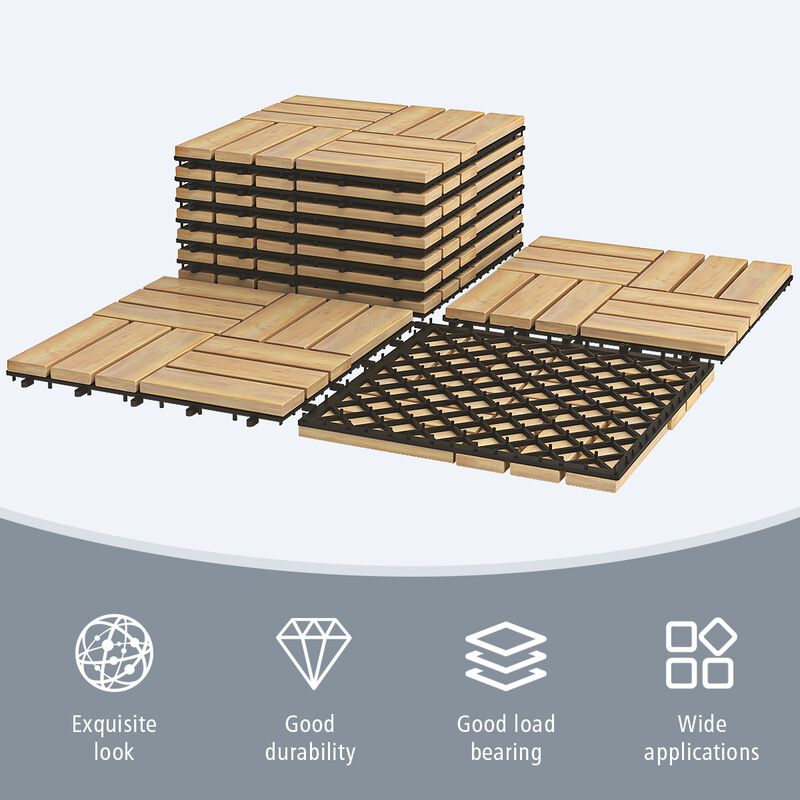 10 Pieces Acacia Wood  Interlocking Check Deck Tiles