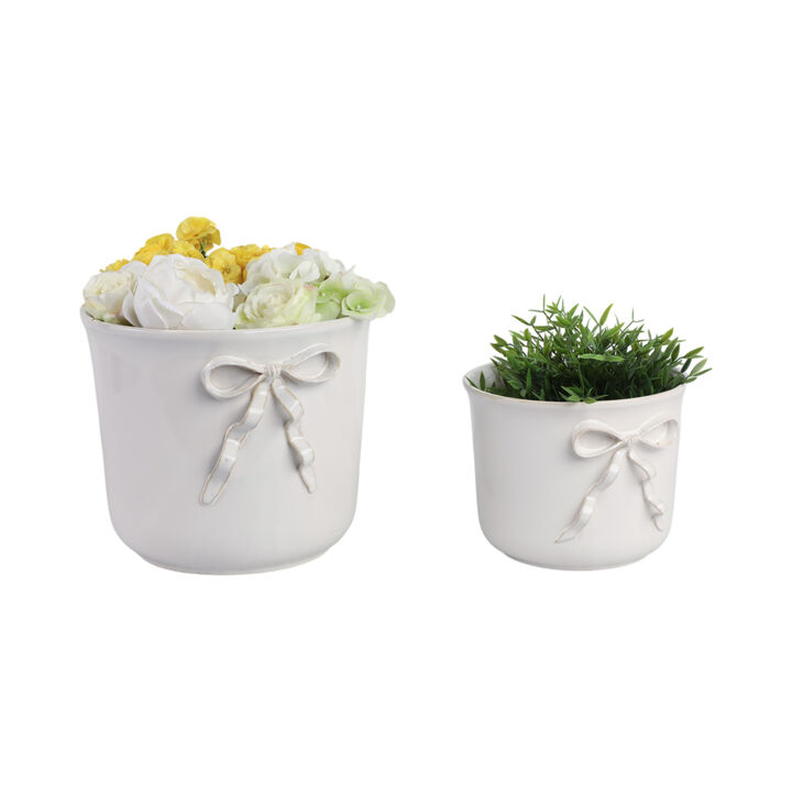 Pretty Bow Planters, White