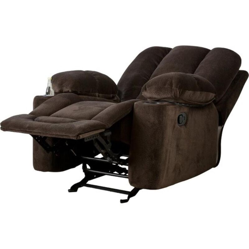 Hivvago Traditional Upholstered Manual Reclining Sofa Chair w/ 2 Cup Holders and Footrest Brown