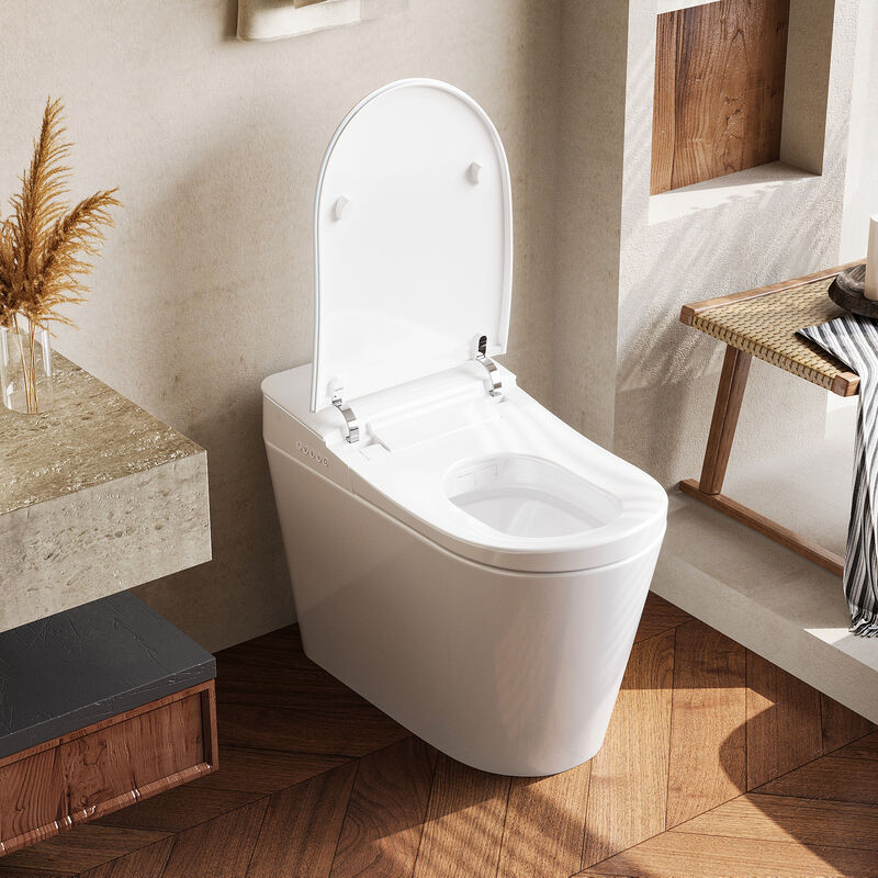 FUFU&GAGA Advanced Ceramic Glazing Smart Toilet with UV Sterilization, Radar Sensing Flip Cover, Foot Sensor, Built-in Bidet and Ambient Lighting (27.9 in. W x 15.4 in. D x 19.3 in. H), White