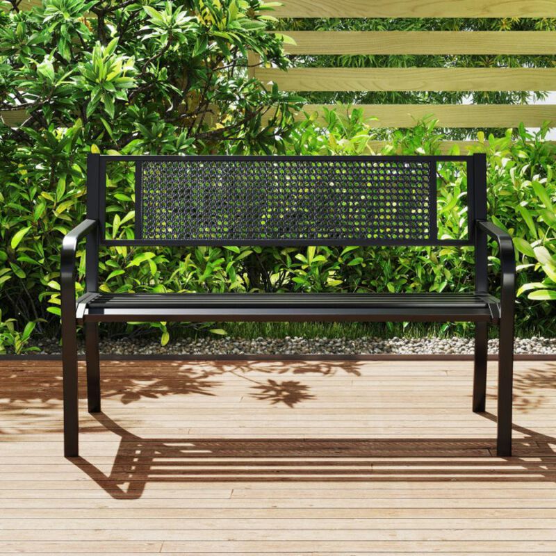 Hivvago 50 Inches Garden Bench with Patterned Backrest and Curved Armrests