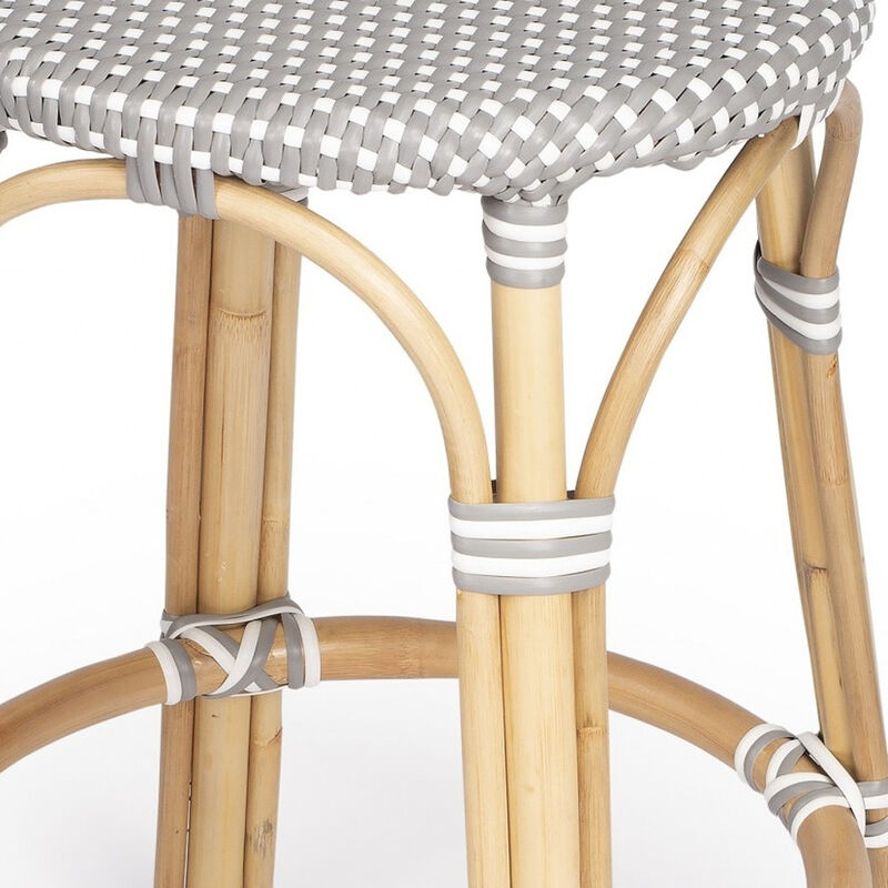 Hivvago 24 Inch Natural Gray and White Rattan Backless Counter Height Bar Chair